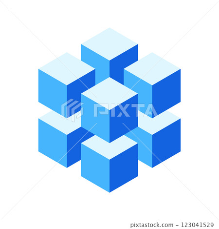 Abstract 3D blue cubes cluster. Modern isometric design, perfect for technology, data, connection, or teamwork concepts. Ideal for websites, presentations, and marketing materials. Abstract 3D blue cubes cluster. Modern isometric design, perfect for technology, data, connection, or teamwork concepts. Ideal for websites, presentations, and marketing materials. 123041529