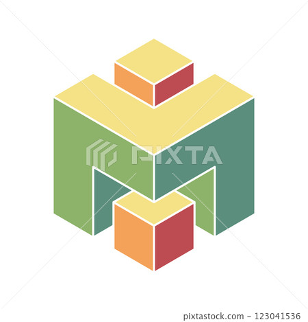 Cube logo, geometric vector design. Box logotype company, trendy techno emblem in isometric 3D style. Cube logo, geometric vector design. Box logotype company, trendy techno emblem in isometric 3D style. 123041536