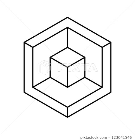 Cube logo, geometric vector design. Monochrome box logotype company, trendy techno emblem in isometric line style. 123041546