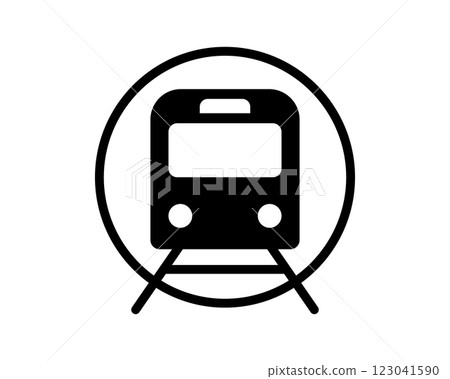 Bold black icon of a train in a circle, perfect for transportation, travel, or public transit designs. Simple, modern style suitable for websites, apps, and infographics. Bold black icon of a train in a circle, perfect for transportation, travel, or public transit designs. Simple, modern style suitable for websites, apps, and infographics. 123041590