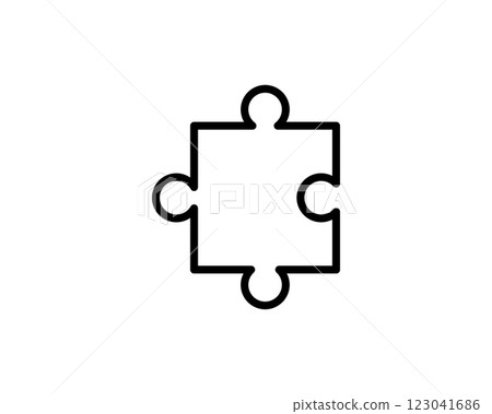 Clean, minimalist puzzle piece icon.  Perfect for websites, apps, or presentations needing a simple solution or teamwork graphic.  Versatile, easily scalable vector. 123041686