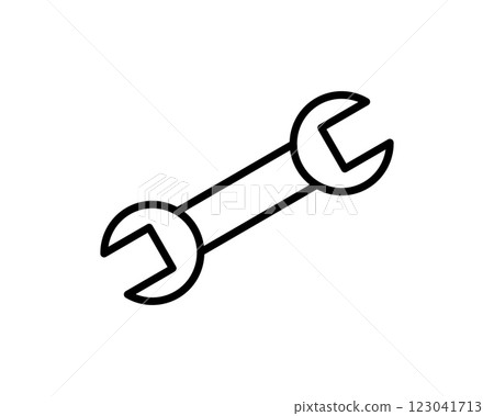 Clean, simple line art illustration of a wrench. Perfect for websites, apps, or presentations needing a repair, maintenance, or tools icon. Versatile and easily scalable for various applications. Clean, simple line art illustration of a wrench. Perfect for websites, apps, or presentations needing a repair, maintenance, or tools icon. Versatile and easily scalable for various applications. 123041713