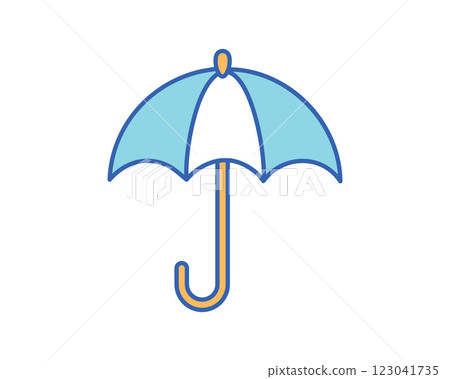 A charming cartoonstyle umbrella illustration, perfect for websites, apps, or childrens projects.  Its simple design and light blue and white color scheme offer versatility. 123041735