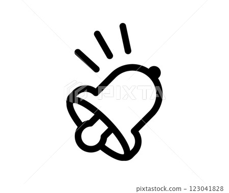 Bold black outline bell icon, ringing with radiating lines.  Perfect for notification, alert, reminder, website, app, or interface design. Simple, modern style. 123041828