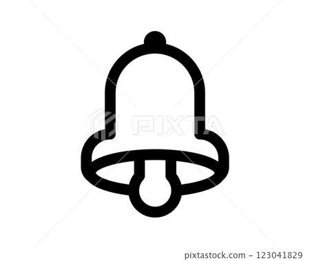 Bold black outline bell icon. Simple, clean design perfect for notifications, alerts, reminders, website interface, app design, or any project needing a clear notification symbol. 123041829