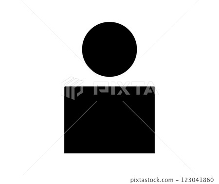 Minimalist black and white icon depicting a person.  Perfect for website design, app interfaces, presentations, or infographics needing a simple, modern human figure representation. 123041860