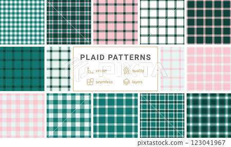 Classic plaid fabric patterns with stripes and checks, perfect for textile prints, clothing materials, or stylish decor. Classic plaid fabric patterns with stripes and checks, perfect for textile prints, clothing materials, or stylish decor. 123041967