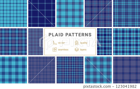 Geometric plaid and checkered patterns designed for textile and fabric use, adding a rustic, old-fashioned touch to clothes and home decor. Geometric plaid and checkered patterns designed for textile and fabric use, adding a rustic, old-fashioned touch to clothes and home decor. 123041982