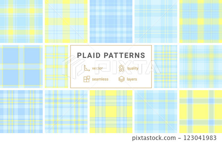A set of timeless plaid textile designs featuring geometric squares, ideal for fabric, material, or stylish British-inspired fashion prints. A set of timeless plaid textile designs featuring geometric squares, ideal for fabric, material, or stylish British-inspired fashion prints. 123041983