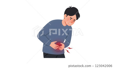 Illustration of a Man Experiencing Stomach Pain with Red Pain Marks 123042006