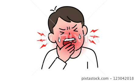 Illustration of a Man Suffering from Severe Toothache with Red Pain Marks 123042018