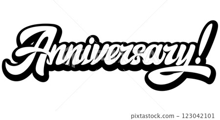 Elegant black and white calligraphy design featuring the word Anniversary with bold strokes and artistic flourishes 123042101