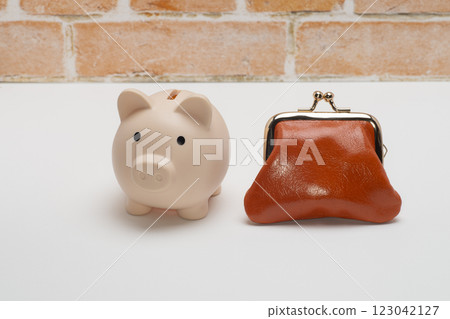 Image of piggy bank and coin purse for saving money Image of piggy bank and coin purse for saving money 123042127