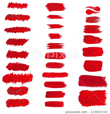 Set of red watercolor strokes on white background, design element Set of red watercolor strokes on white background, design element 123042319