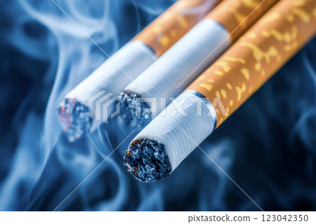 Lit cigarette and smoke AI image 123042350