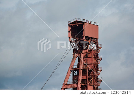 Tower for the descent into the mine on the background of sky Tower for the descent into the mine on the background of sky 123042814