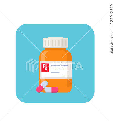 Medicine bottle and pill capsule Medical Flat Design vector illustration 123042840