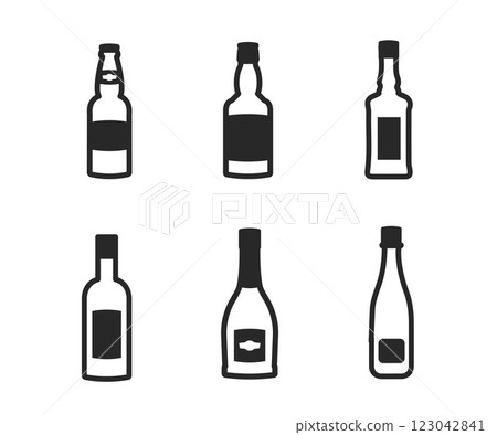 Set of black and white alcohol bottles. Vector stock illustration 123042841