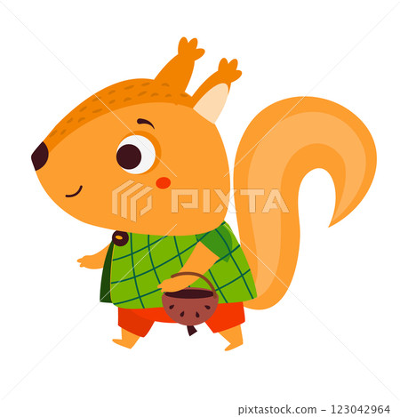 Cute happy squirrel. Cartoon forest animal character for kids and children 123042964