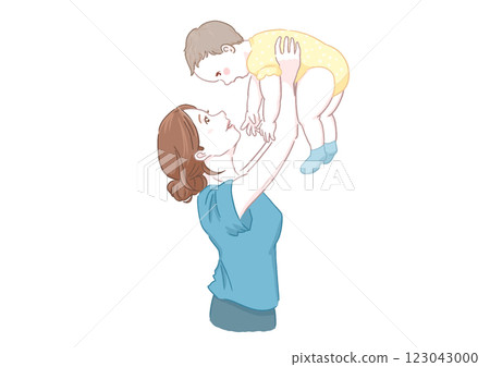 Mother holding her baby up high - happy parent-child interaction Mother holding her baby up high - happy parent-child interaction 123043000