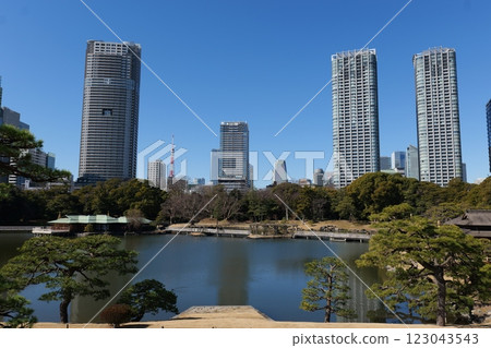Hama-rikyu Gardens and Tokyo's skyscrapers 123043543