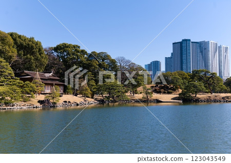 Hama-rikyu Gardens and Tokyo's skyscrapers 123043549