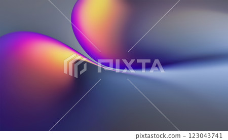 Blurred Gray Background With Purple And Yellow Gradient, Smooth Curves And Abstract Shapes 123043741