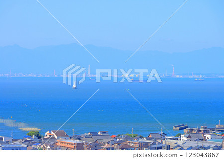 View of Yokkaichi city from Owari Ono Castle Observatory in Tokoname city, Aichi prefecture 123043867