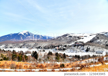 View of Mt. Tateshina, Lake Shirakaba, and Lake Shirakaba Royal Hill Ski Resort (Chino City, Nagano Prefecture) [2025.2] 123043945
