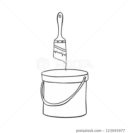 Graphic line Paint bucket with brush vector composition isolated on transparent background. Graphic line Paint bucket with brush vector composition isolated on transparent background. 123043977