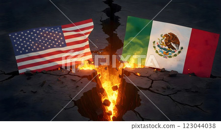 USA-Mexico Diplomatic Rift Concept with Burning Chasm 123044038