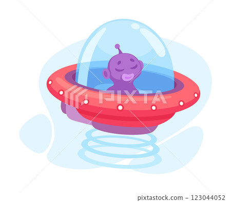 Purple Alien Character in Ufo Shuttle Vector Illustration 123044052