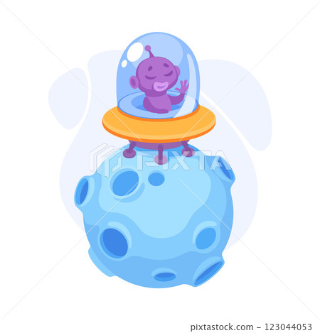 Purple Alien Character in Ufo Shuttle Vector Illustration 123044053