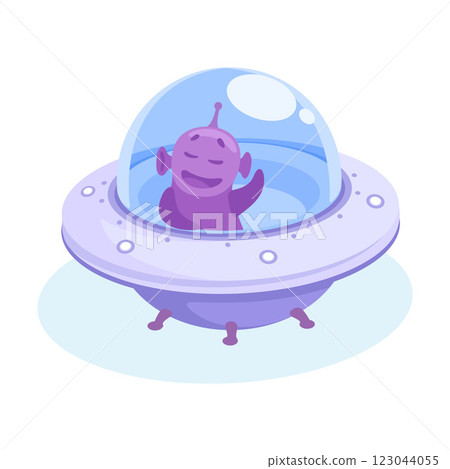 Purple Alien Character in Ufo Shuttle Vector Illustration Purple Alien Character in Ufo Shuttle Vector Illustration 123044055