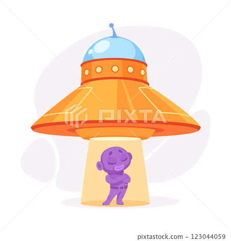 Purple Alien Character in Ufo Shuttle Vector Illustration Purple Alien Character in Ufo Shuttle Vector Illustration 123044059