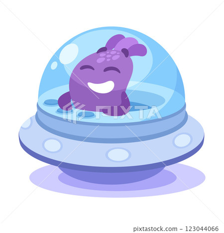 Purple Alien Character in Ufo Shuttle Vector Illustration Purple Alien Character in Ufo Shuttle Vector Illustration 123044066