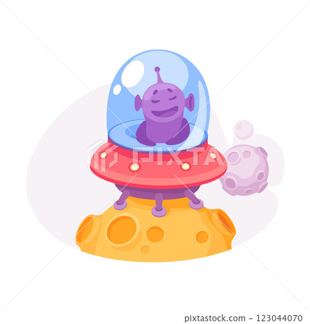 Purple Alien Character in Ufo Shuttle Vector Illustration Purple Alien Character in Ufo Shuttle Vector Illustration 123044070