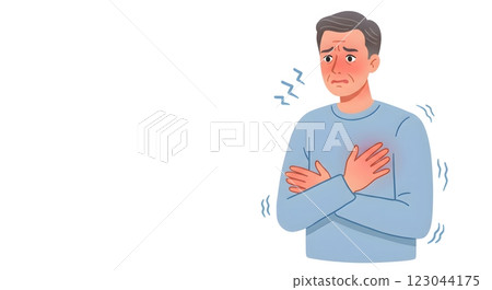 Illustration of an Elderly Man Shivering and Feeling Cold in a Sweater 123044175