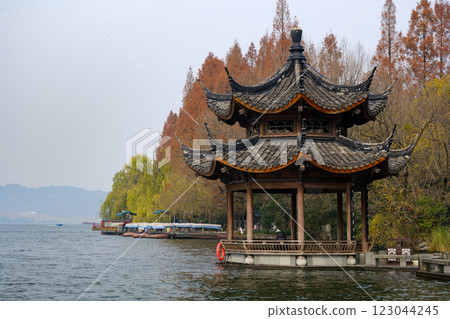 Hangzhou City, Zhejiang Province, China, World Heritage Site, West Lake, Evening Shadow Pavilion 123044245