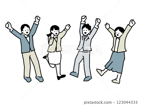 四個快樂的辦公室職員跳躍的插圖 123044333
