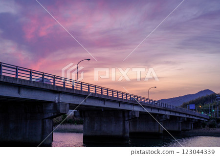 Concrete bridge at sunset 123044339