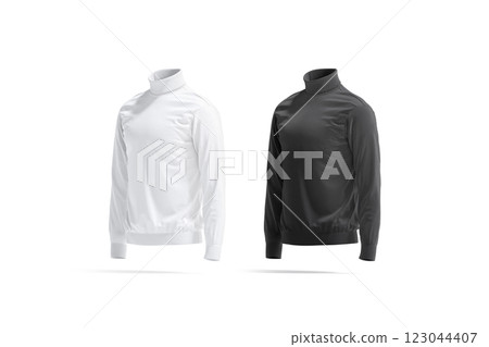 Blank black and white turtleneck sweater mockup, side view 123044407