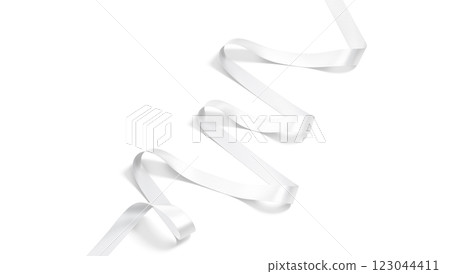 Blank white satin ribbon mockup, isolated 123044411