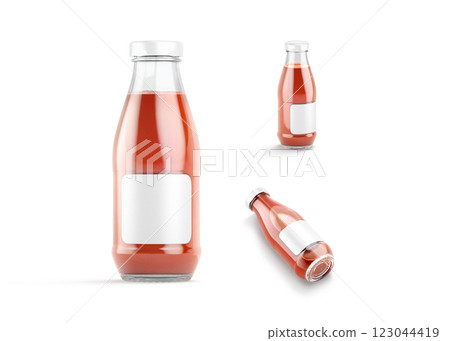 Blank transparent glass tomato juice bottle mockup, different views Blank transparent glass tomato juice bottle mockup, different views 123044419