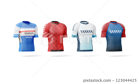 Blank colored cycling zip jersey mockup, side view 123044425