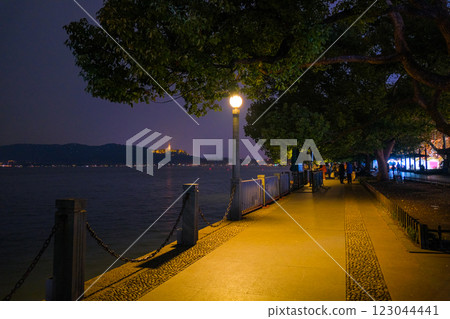 Night view of the World Heritage Site West Lake in Hangzhou, Zhejiang Province, China Night view of the World Heritage Site West Lake in Hangzhou, Zhejiang Province, China 123044441