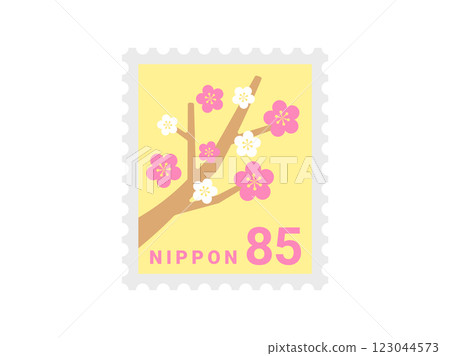 帶有梅花圖案的 85 日元郵票插圖 123044573