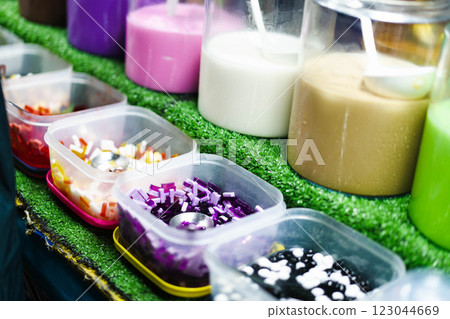 Colorful fillings and jellies on the Asian bubble tea market 123044669