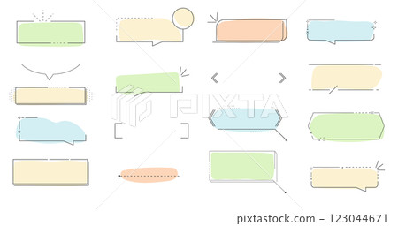 Title frame quote text box border cute simple line speech bubble. Comic dialog shape. Information elements, note decoration. Retro template. 123044671