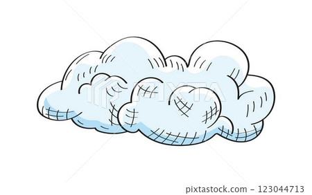 Fluffy clouds drawn with contour lines vector. A minimalistic and elegant line art design 123044713